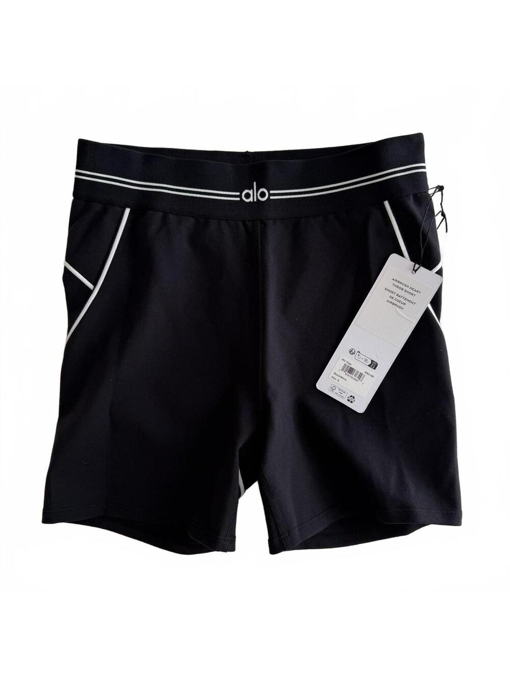 NWT Alo 4" Airbrush High-Waist Heart Throb Short Black/White Size S